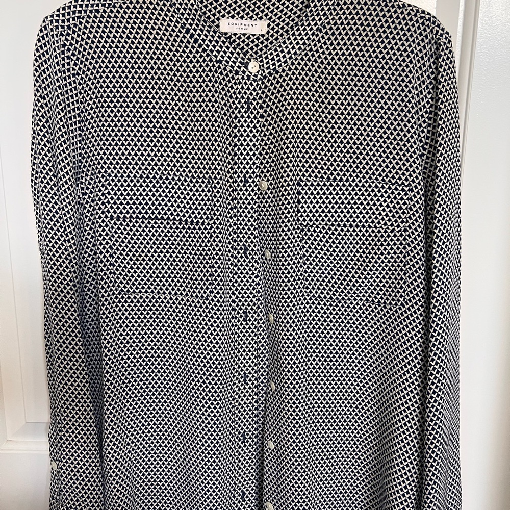 Equipment Navy and White Patterned Shirt